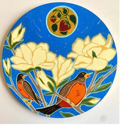 Magnolias and Robins Under the Strawberry Moon Small Print - Renee Laprise Magnolias and Robins Under the Strawberry Moon Small Print - Renee Laprise