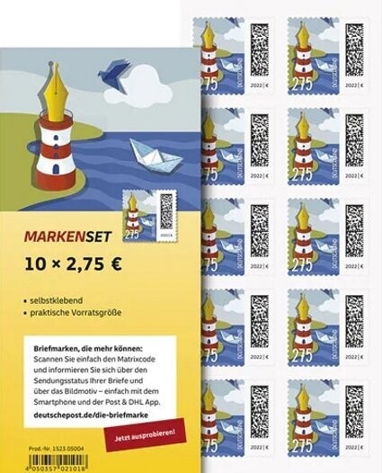 2,75 Briefmarken - 10 Stück selbstklebend im Markenset L.-Federstift