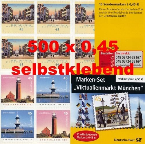 0,45 Briefmarken - J) Selbstklebend 500 Stück in Markensets