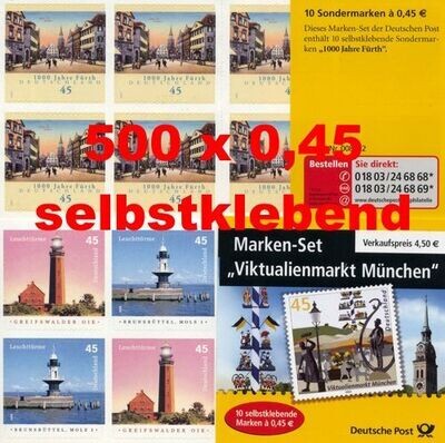 0,45 Briefmarken - J) 500 Stück selbstklebend in Markensets
