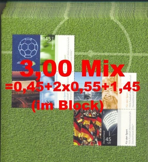 0,45-1,45 = 3,00 Briefmarken Kombination - 100 Stück als Blocks