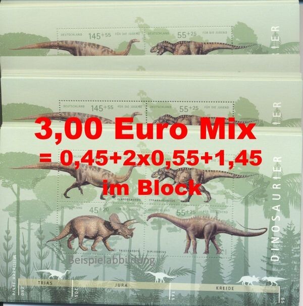 0,45-1,45 = 3,00 Briefmarken Kombination - 100 Stück als Blocks