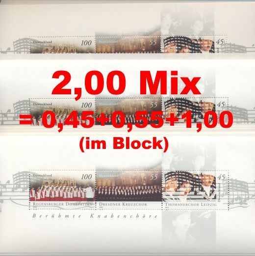 0,45-1,00 = 2,00 Briefmarken Kombination - 100 Stück als Blocks