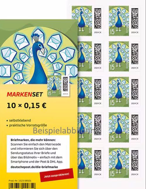 0,15 Briefmarken - 10 Stück selbstklebend im Markenset Briefpfau
