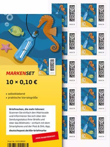 0,10 Briefmarken - 10 Stück selbstklebend im Markenset Flaschenpost