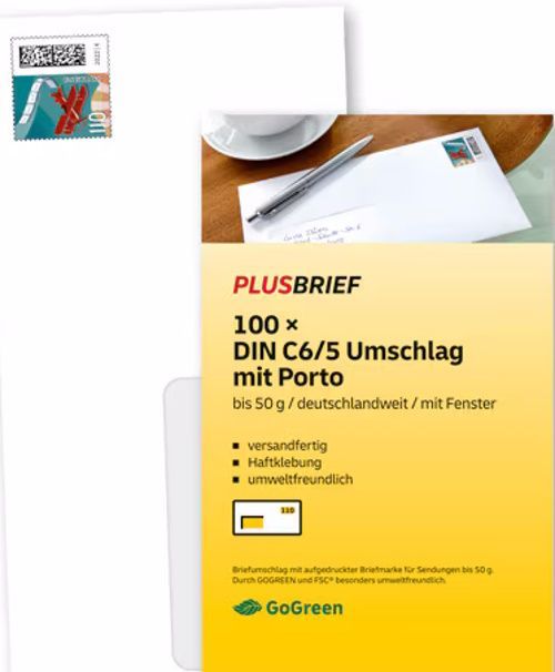 1,10 Plusbrief Kompakt Fenster - 100 Stück - Haftklebung