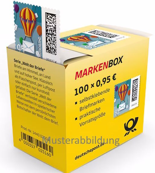 0,95 Briefmarken - L) Selbstklebend 100 Stück in Markenbox Ballonpost