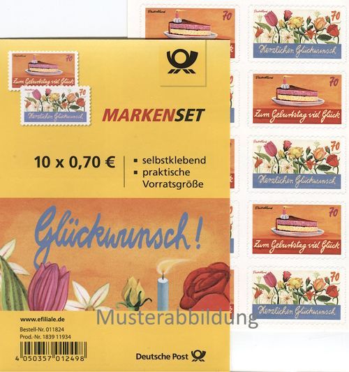 0,70 Briefmarken - H) Selbstklebend 10 Stück im Markenset Glückwunsch