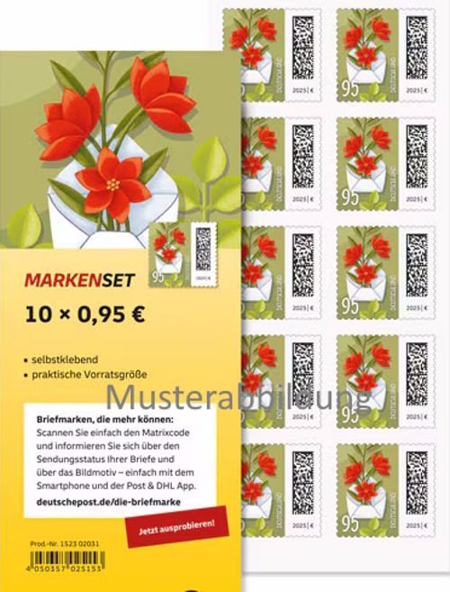0,95 Briefmarken - J) Selbstklebend 10 Stück im Markenset Bumenbrief