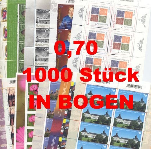 0,70 Briefmarken - F) 1.000 Stück in Bogen ANGEBOT