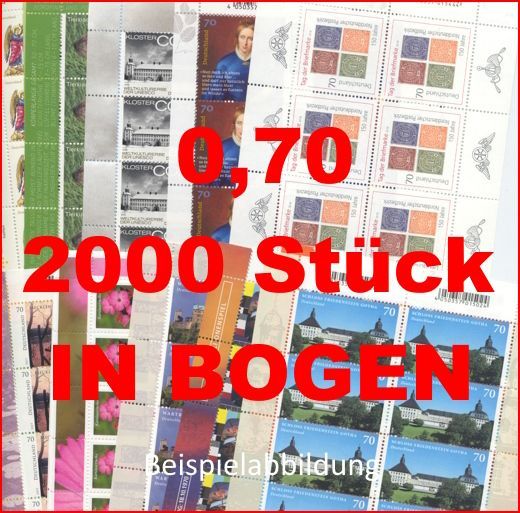 0,70 Briefmarken - G) 2.000 Stück in Bogen ANGEBOT