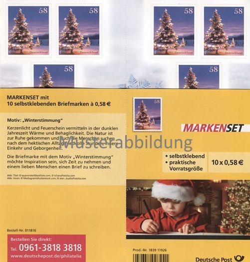 0,58 Briefmarken - H) Selbstklebend 10 Stück im Markenset Weihnachten Winter