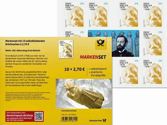 2,70 Briefmarken - G) Selbstklebend 10 Stück im Markenset Barlach