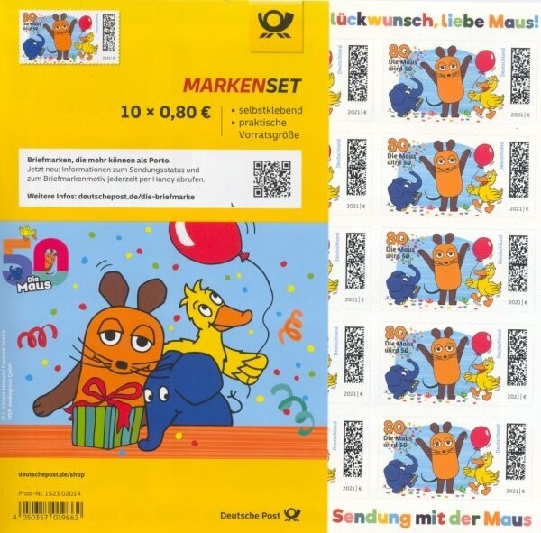 0,80 Briefmarken - H) Selbstklebend 10 Stück im Markenset Maus 0,80 Briefmarken - H) Selbstklebend 10 Stück im Markenset Maus