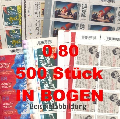 0,80 Briefmarken - E) 500 Stück in Bogen 0,80 Briefmarken - E) 500 Stück in Bogen