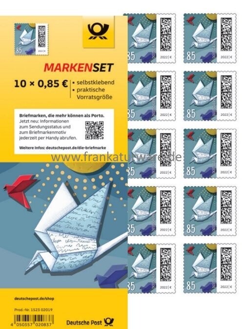 0,85 Briefmarken - J) Selbstklebend 10 Stück im Markenset Brieftaube 0,85 Briefmarken - J) Selbstklebend 10 Stück im Markenset Brieftaube