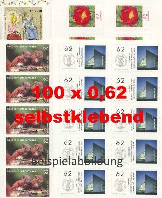 0,62 Briefmarken - J) Selbstklebend 100 Stück in Markensets 0,62 Briefmarken - J) Selbstklebend 100 Stück in Markensets