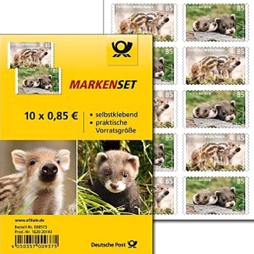 0,85 Briefmarken - J) Selbstklebend 10 Stück im Markenset Tierkinder