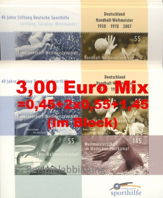 0,45-1,45 = 3,00 Briefmarken Kombination - 100 Stück als Blocks