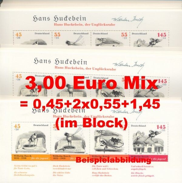 0,45-1,45 = 3,00 Briefmarken Kombination - 100 Stück als Blocks 0,45-1,45 = 3,00 Briefmarken Kombination - 100 Stück als Blocks