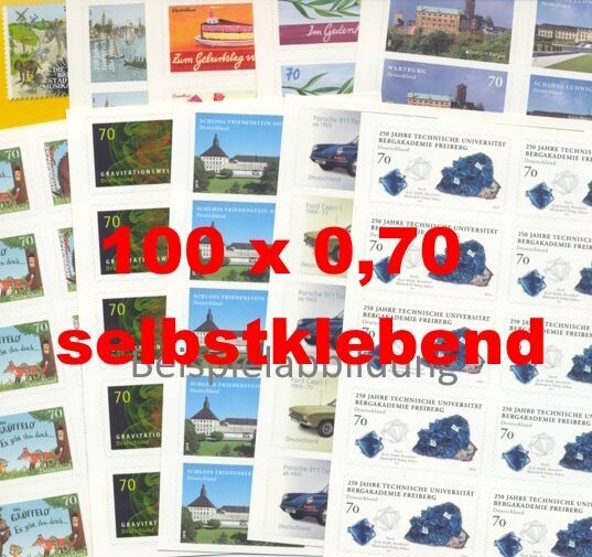 0,70 Briefmarken - J) Selbstklebend 100 Stück in Markensets 0,70 Briefmarken - J) Selbstklebend 100 Stück in Markensets