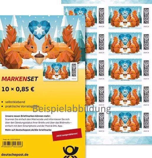 0,85 Briefmarken - J) Selbstklebend 10 Stück im Markenset Eichhörnchen
