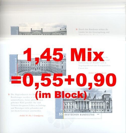 0,55+0,90 = 1,45 Briefmarken Kombination - 100 Stück als Blocks