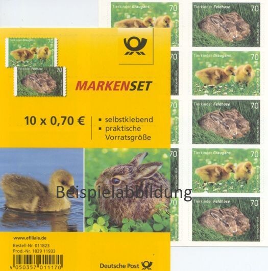 0,70 Briefmarken - H) Selbstklebend 10 Stück im Markenset Tierkinder 0,70 Briefmarken - H) Selbstklebend 10 Stück im Markenset Tierkinder