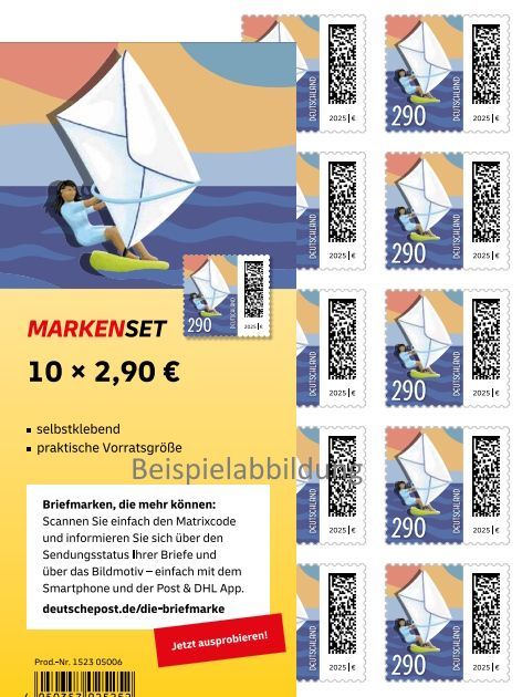 2,90 Briefmarken - Selbstklebend 10 Stück im Markenset Windsurfbrief