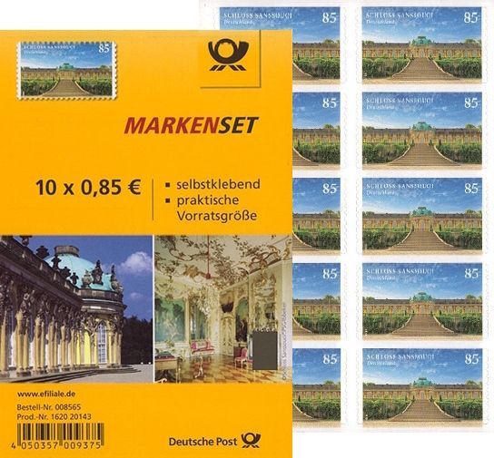 0,85 Briefmarken - J) Selbstklebend 10 Stück im Markenset Sanssouci