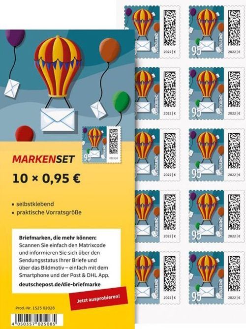 0,95 Briefmarken - J) Selbstklebend 10 Stück im Markenset Ballonpost 0,95 Briefmarken - J) Selbstklebend 10 Stück im Markenset Ballonpost