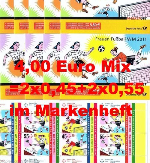 0,45+0,55 = 4,00 Briefmarken Kombination Fußball im Set 10 x 0,45+0,55 = 4,00 Briefmarken Kombination Fußball im Set 10 x
