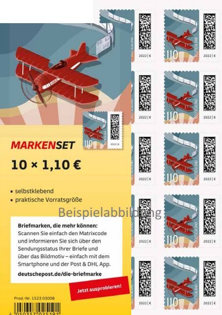 1,10 Briefmarken - H) Selbstklebend 10 Stück im Markenset Luftpost