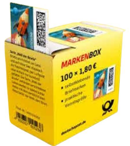 1,80 Briefmarken - L) Selbstklebend 100 Stück in Markenbox Raketenpost