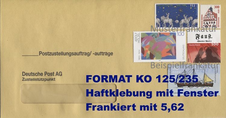 PZU 02 neu - Postzustellungsauftrag 5,62 - 100 Stück Format KO - Haftklebung