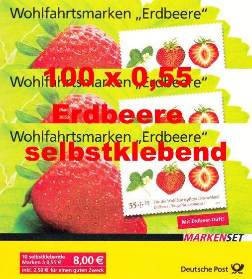 0,55 Briefmarken - L) Selbstklebend 100 Stück in Markensets Erdbeeren