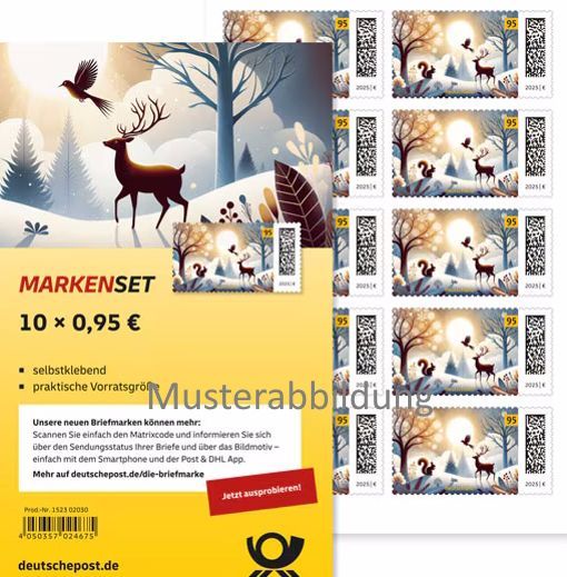 0,95 Briefmarken - J) Selbstklebend 10 Stück im Markenset Winter Tiere