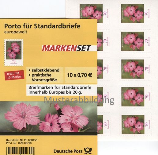 0,70 Briefmarken - H) Selbstklebend 10 Stück im Markenset Kartäusernelke 0,70 Briefmarken - H) Selbstklebend 10 Stück im Markenset Kartäusernelke