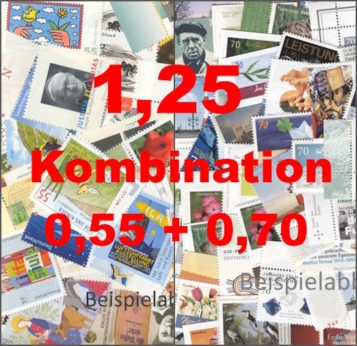 1,25 Briefmarken - C) 100 Stück Kombination aus 2 Marken