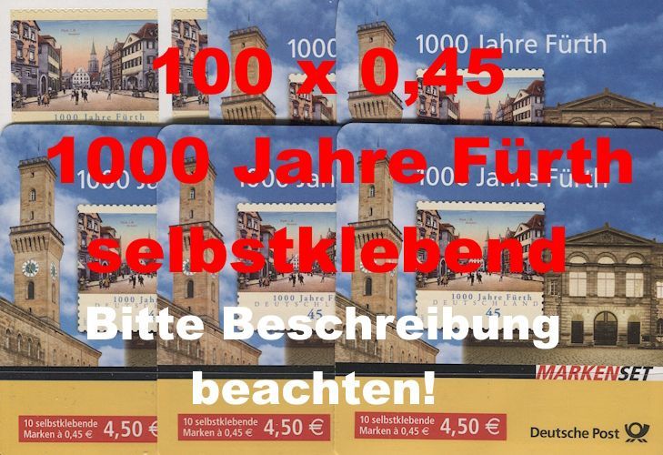 0,45 Briefmarken - L) Selbstklebend 100 Stück Fürth in Markensets BITTE LESEN! 0,45 Briefmarken - L) Selbstklebend 100 Stück Fürth in Markensets BITTE LESEN!