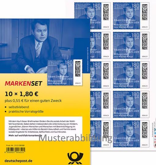 1,80 Briefmarken - J) Selbstklebend 10 Stück im Markenset Wohlfahrt 2026