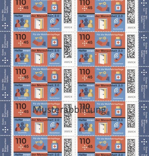 1,10 Briefmarken - B) 100 Stück in Bogen Wohlfahrt 2025 1,10 Briefmarken - B) 100 Stück in Bogen Wohlfahrt 2025