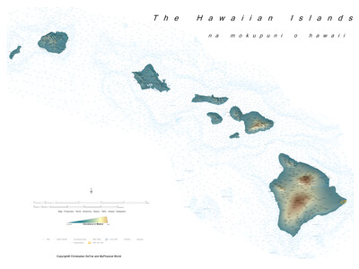 The Hawaiian Islands Topographic Relief Map
