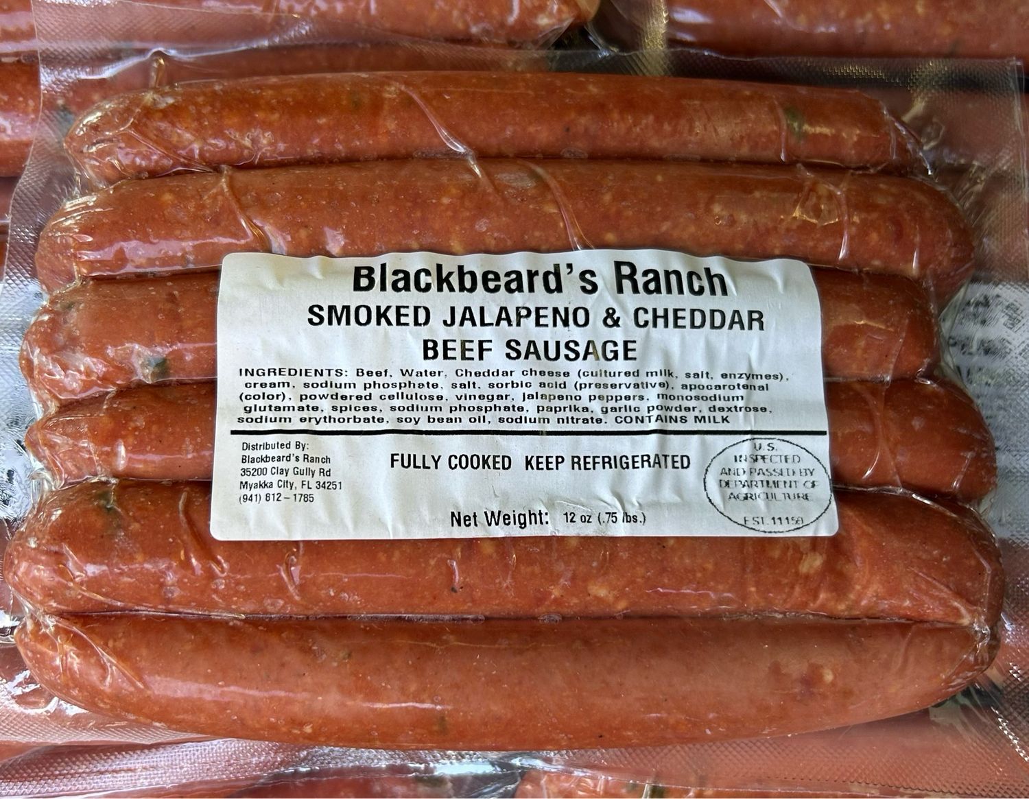Blackbeard’s Smoked Jalepeno And Cheddar Beef Sausage