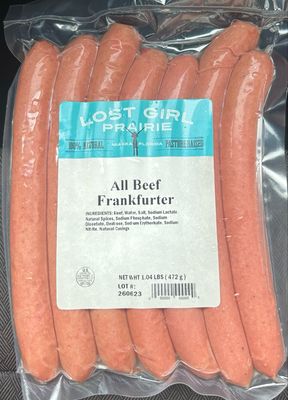Lost Girl Prairie All Beef- Hotdogs (6/pack, Avg. 1lb)