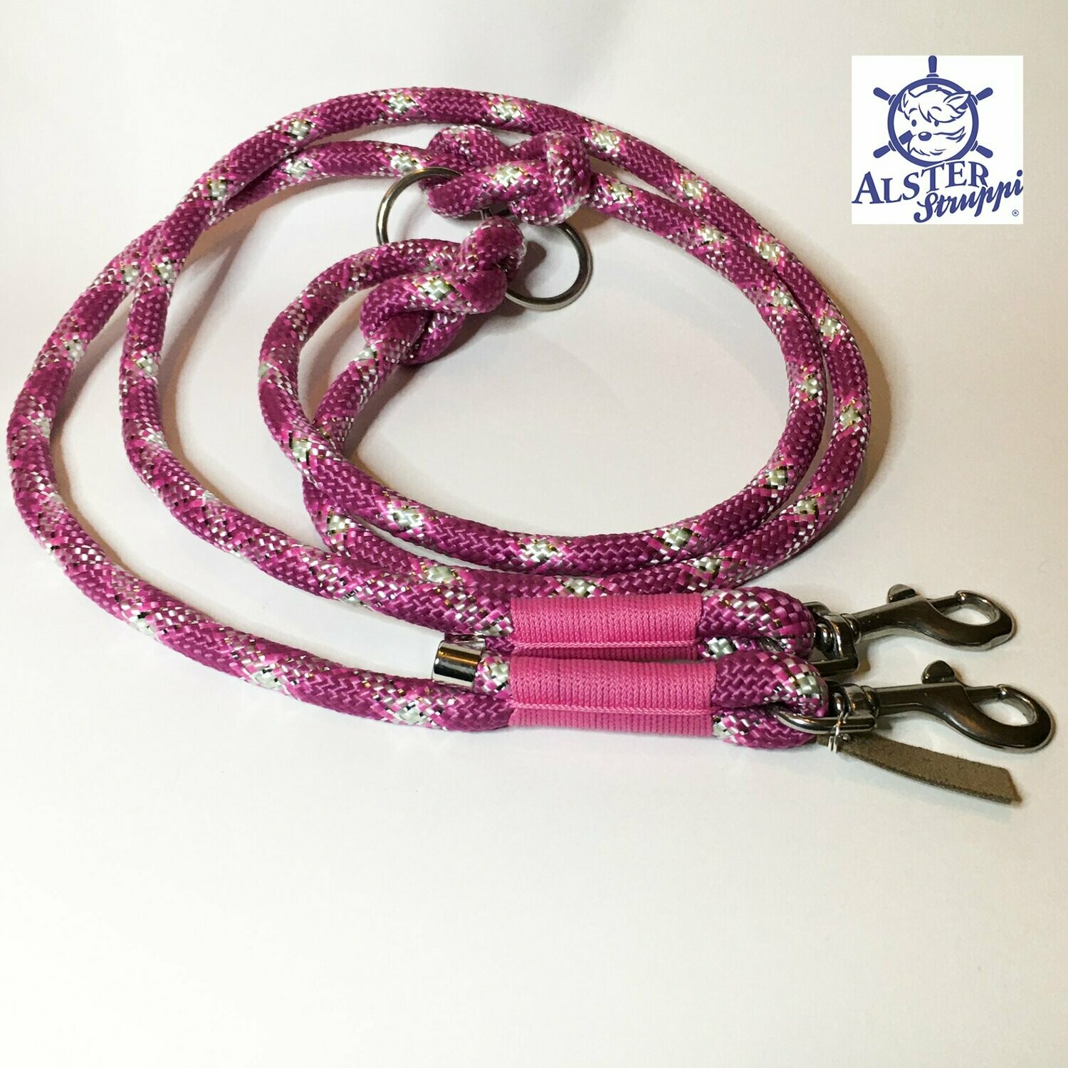 Hundeleine verstellbar pink mit Glitzerstreifen AlsterStruppi Wunschlänge