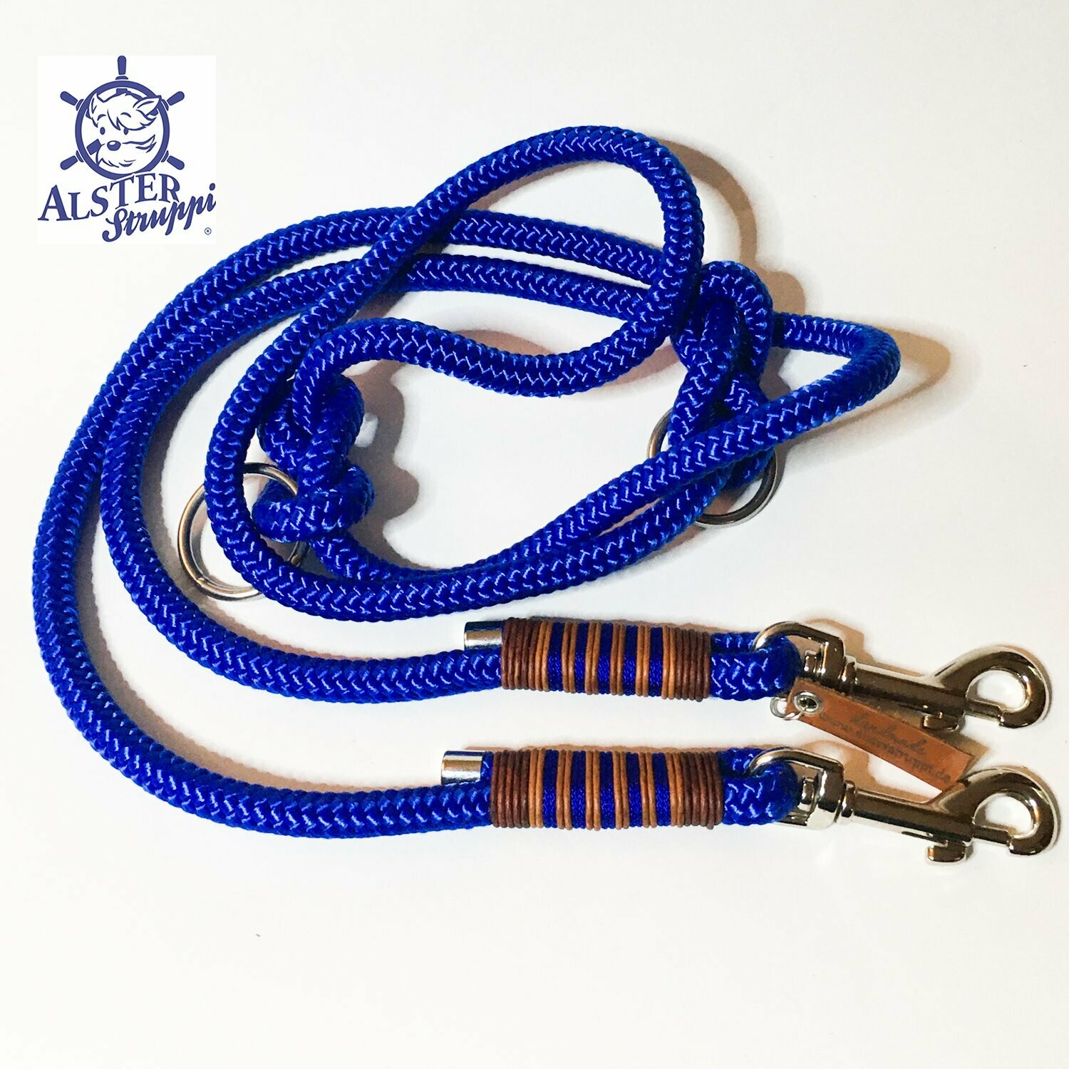 Hundeleine verstellbar royalblau mit Leder AlsterStruppi Wunschlänge