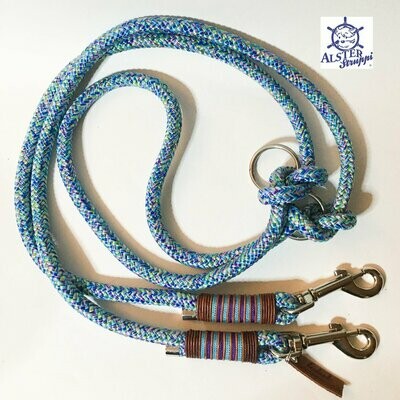 Anfertigung auf Wunsch - Hundeleine mit passendem Halsband verstellbar bunt lila türkis mit Leder AlsterStruppi Wunschlänge