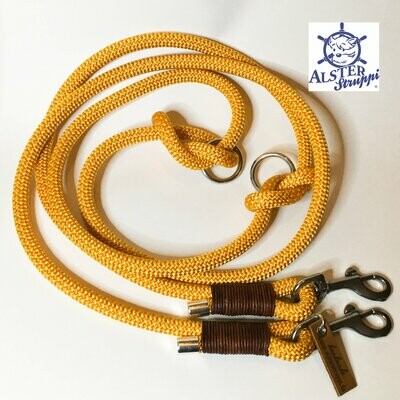 Hundeleine verstellbar Tau gelb orange mit Leder