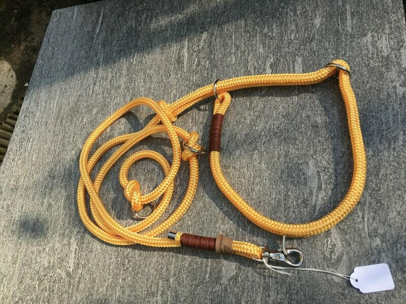 Retrieverleine verstellbar gelb mit Leder AlsterStruppi Wunschlänge